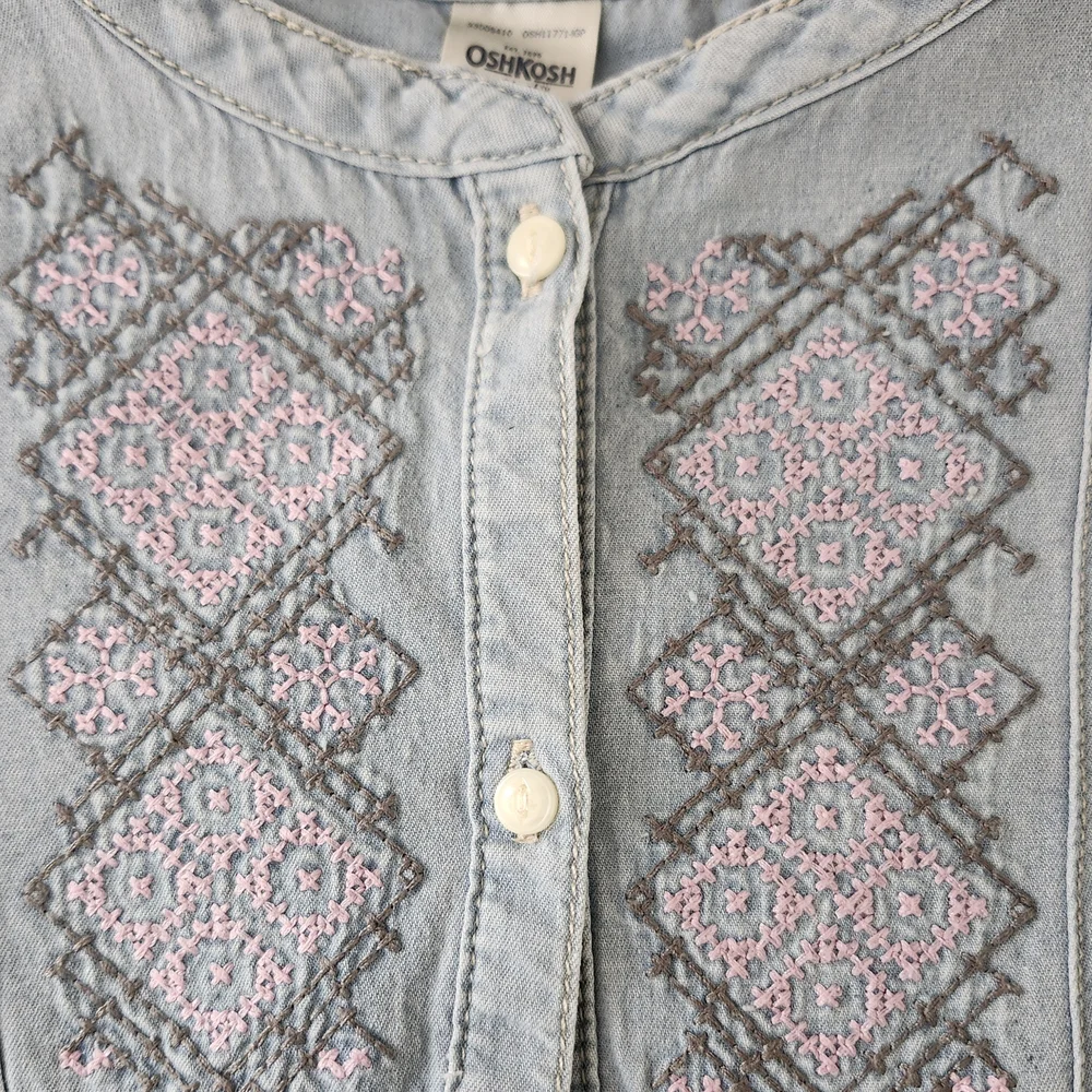 OshKosh B'gosh Chambray Embroidered Long Sleeve Button Down Tunic Blouse Size:14